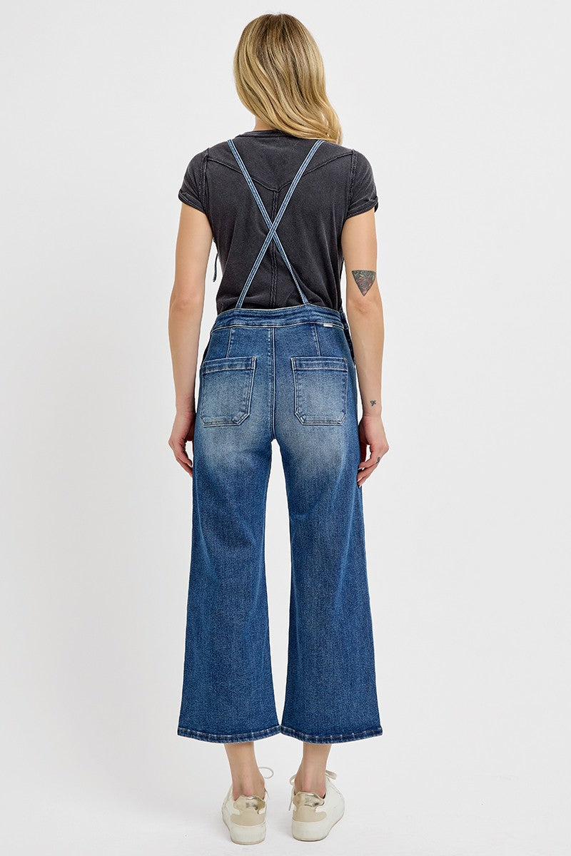 Crop Straight Leg Overalls in Dk. Wash