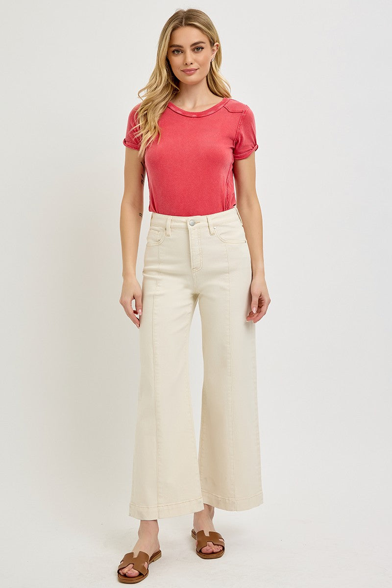 Ivory Cropped Wide Leg Jeans