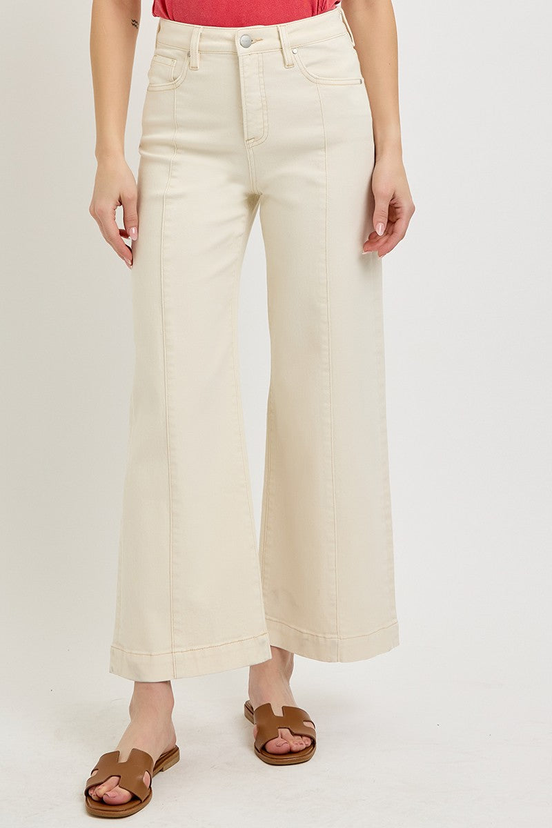 Ivory Cropped Wide Leg Jeans