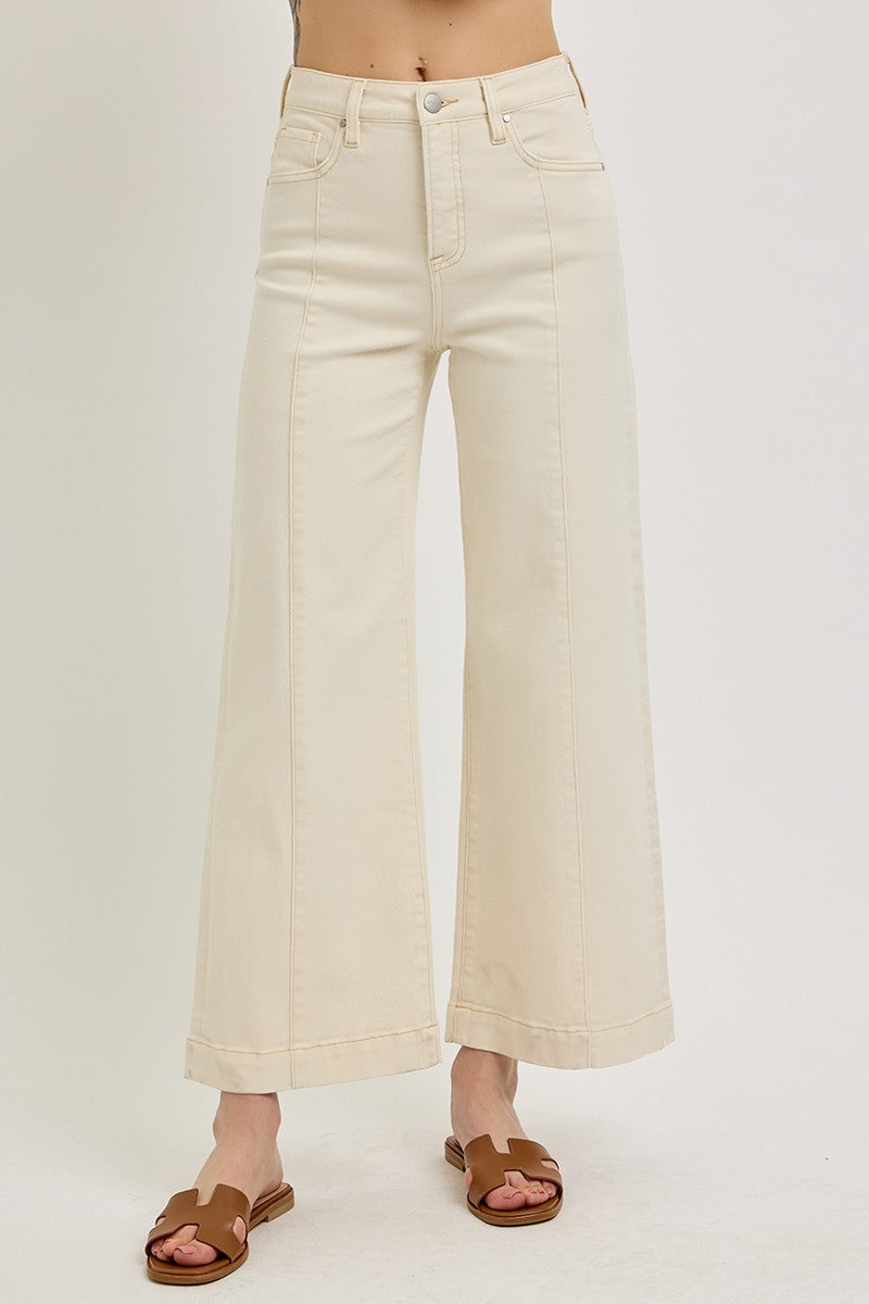 Ivory Cropped Wide Leg Jeans