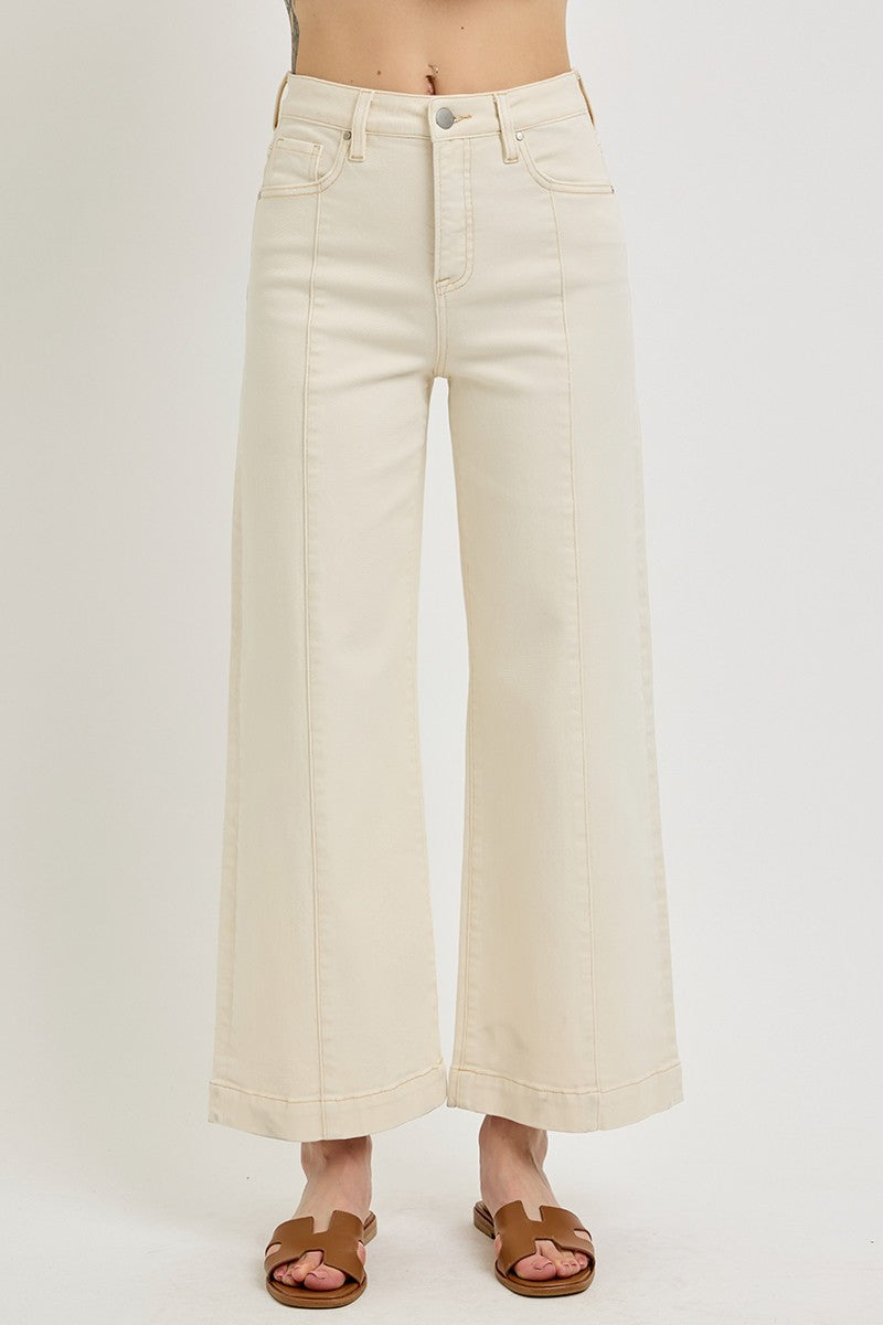 Ivory Cropped Wide Leg Jeans