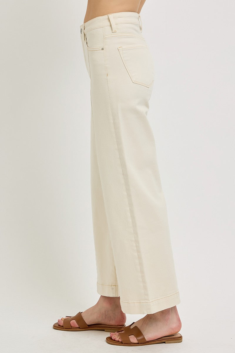 Ivory Cropped Wide Leg Jeans