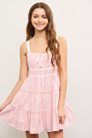 Pink Gingham Mini Dress