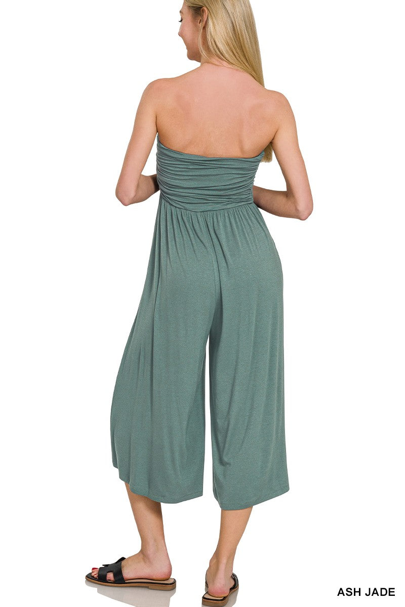 Tube Top Cropped Jumpsuit in Ash Jade