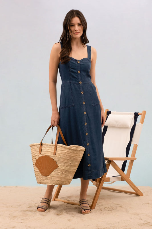 Dark Chambray Button Down Dress