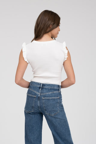 Ruffle Sleeveless Sweater Top in White