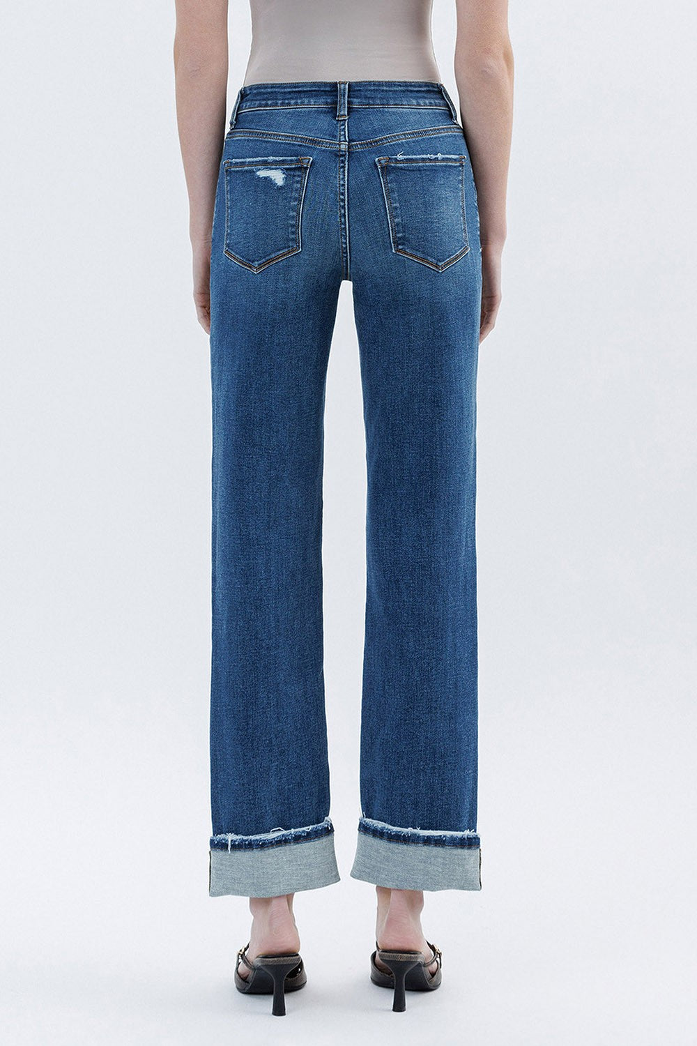 High Rise Cuffed Straight Jeans