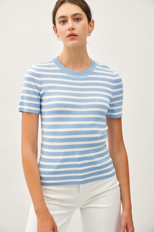 Stripe Crewneck Sweater in Ocean Blue