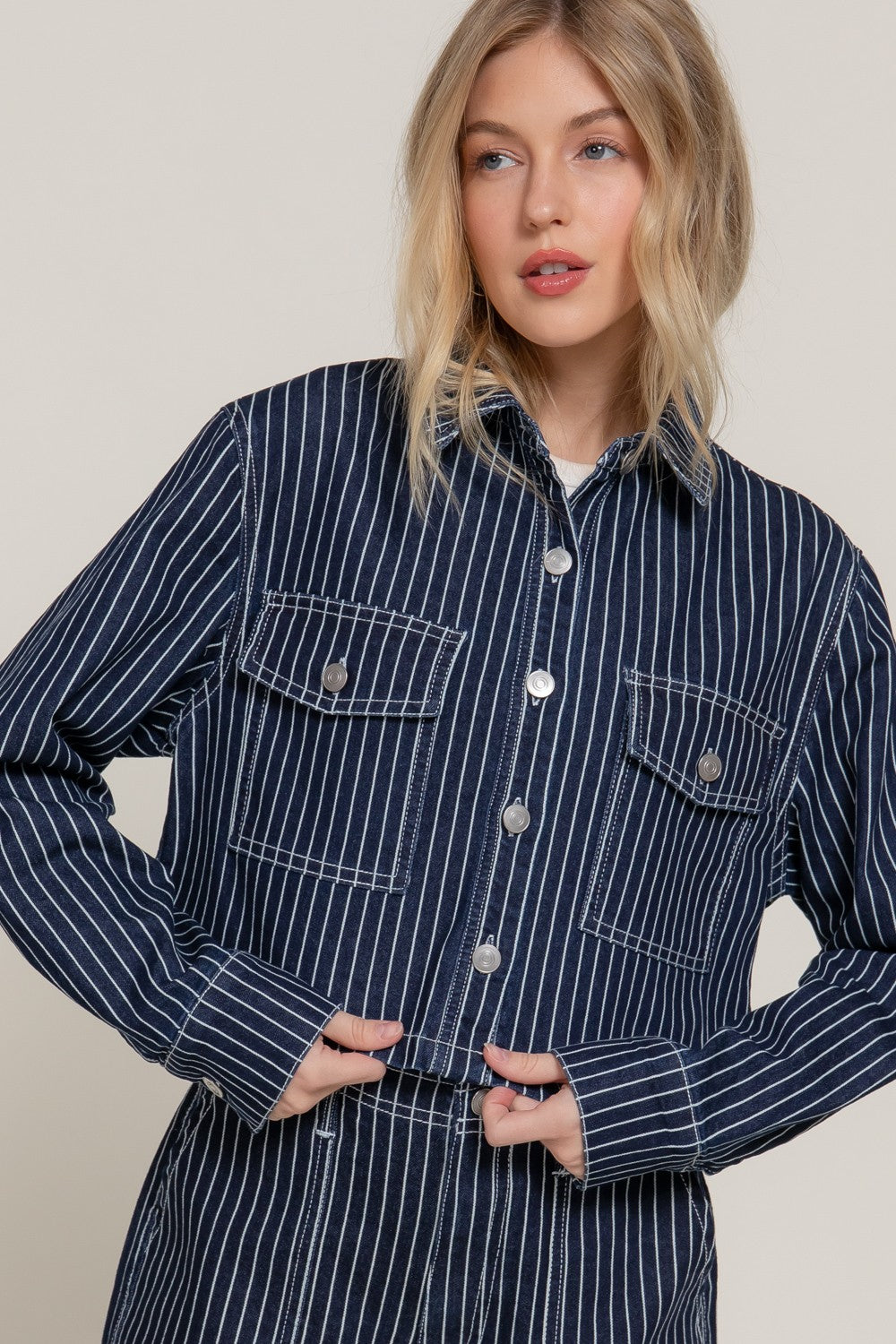Stripe Cropped Denim Jacket