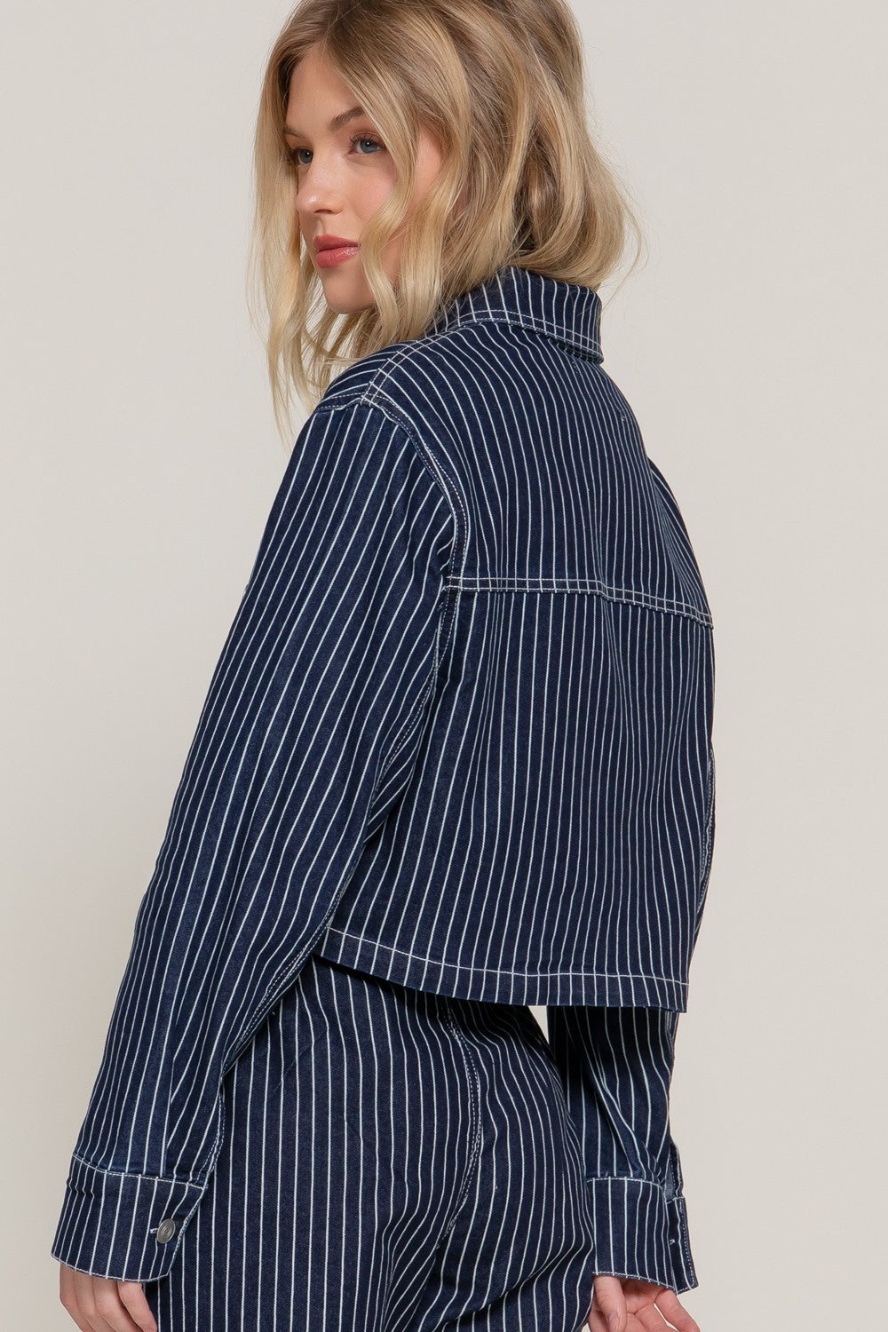 Stripe Cropped Denim Jacket