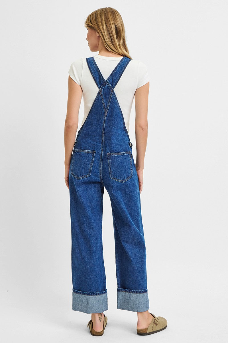 Button Down Wide Leg Cuff Overalls