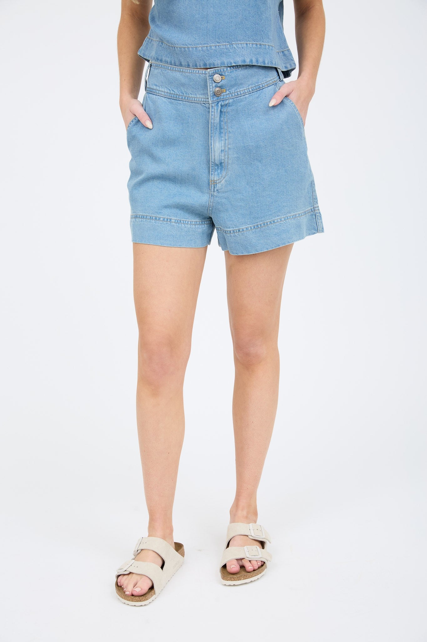 High Waist Chambray Mini Shorts