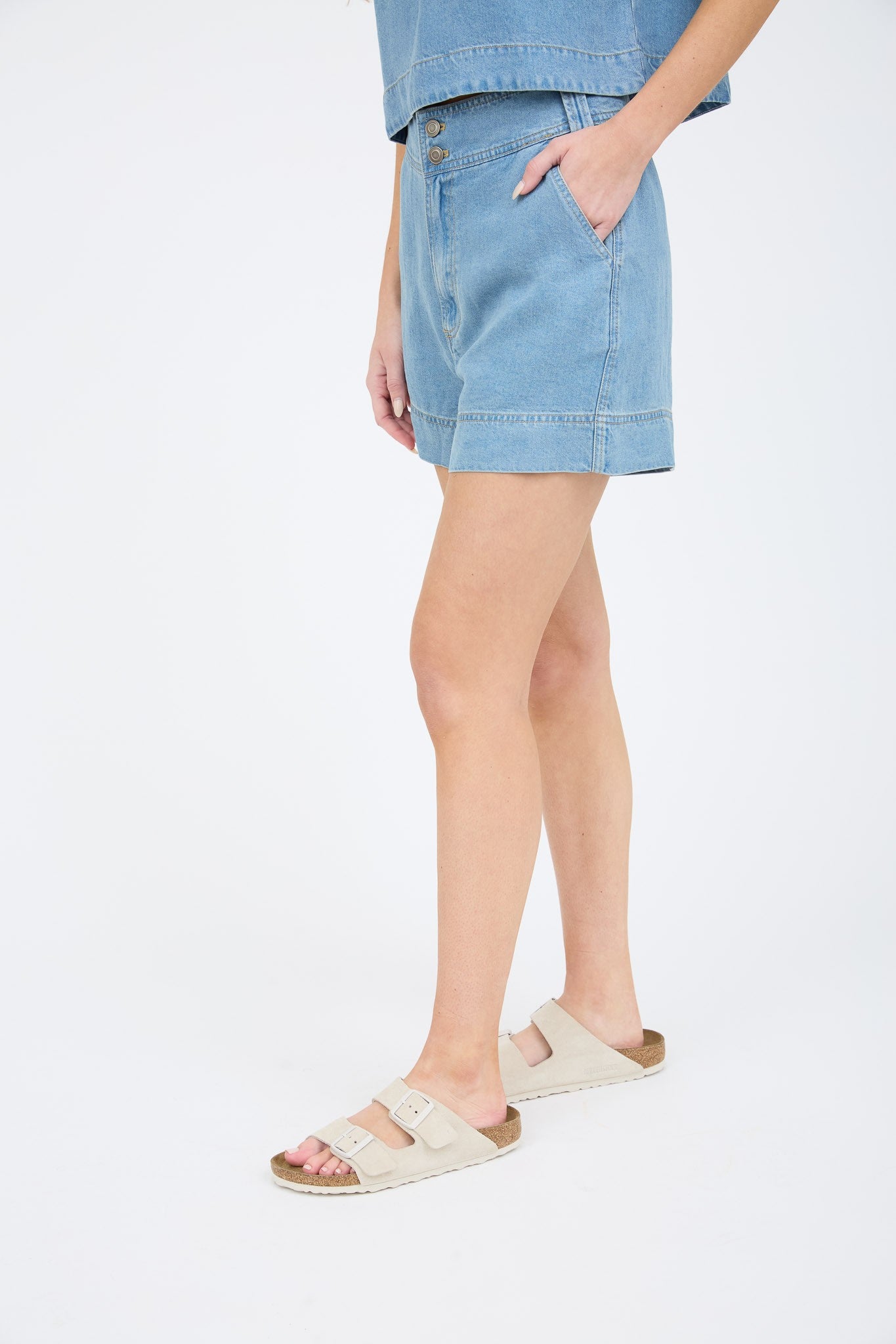 High Waist Chambray Mini Shorts