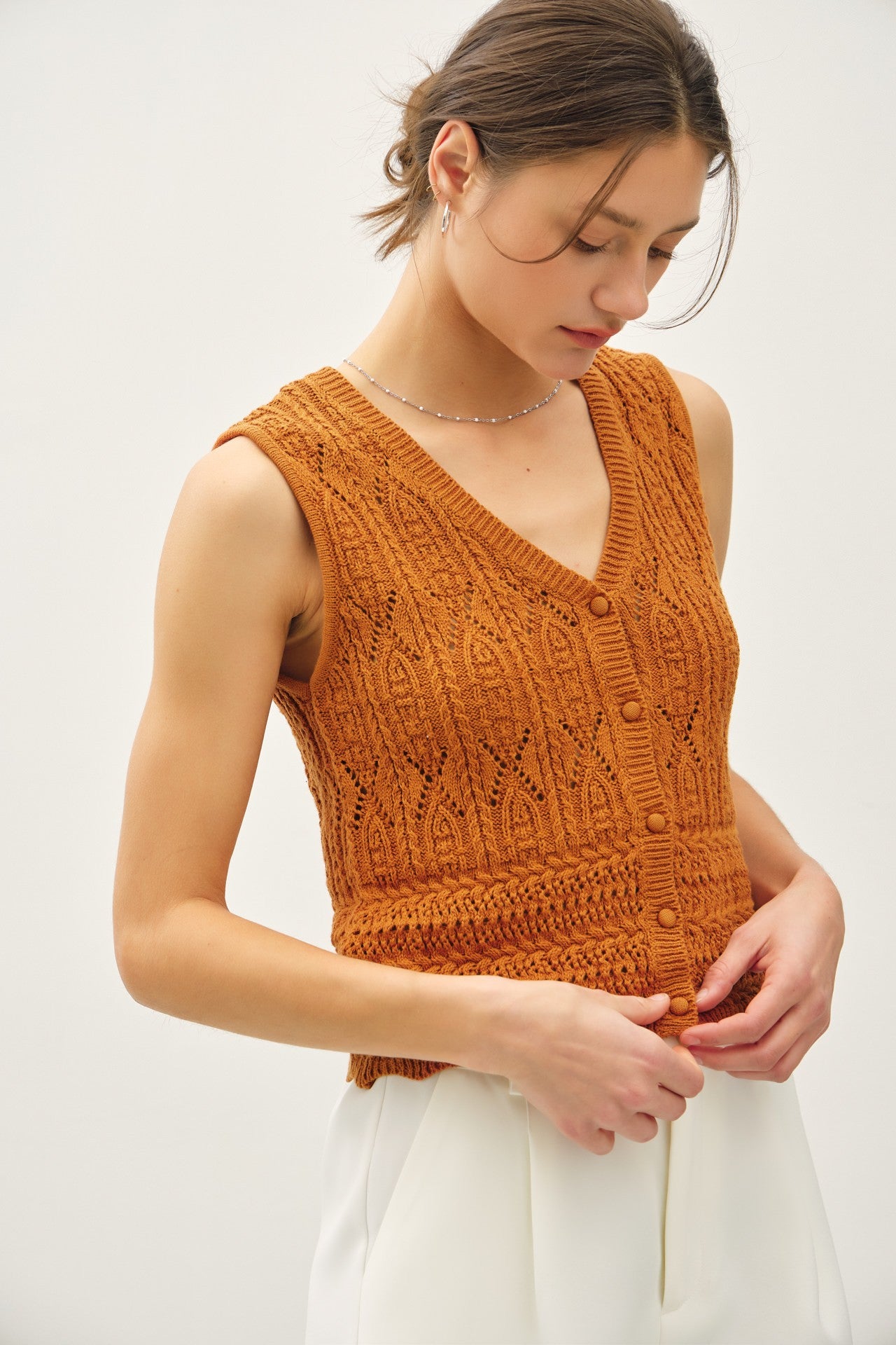 Crochet Knit Button Up Vest