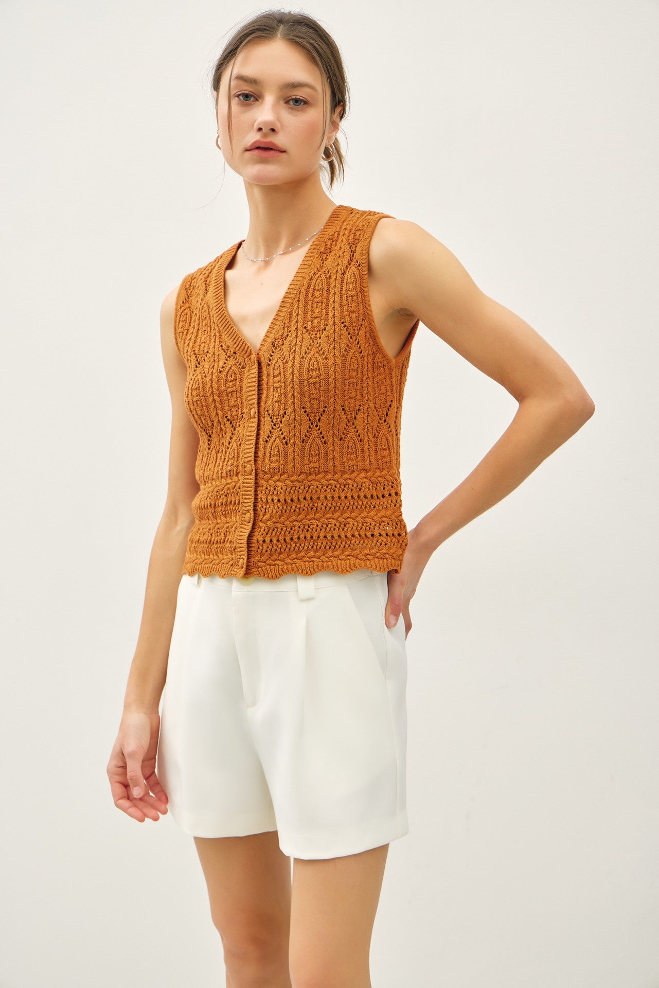 Crochet Knit Button Up Vest