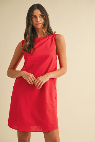 4th of July Side Button Detail Mini Shift Dress in Red
