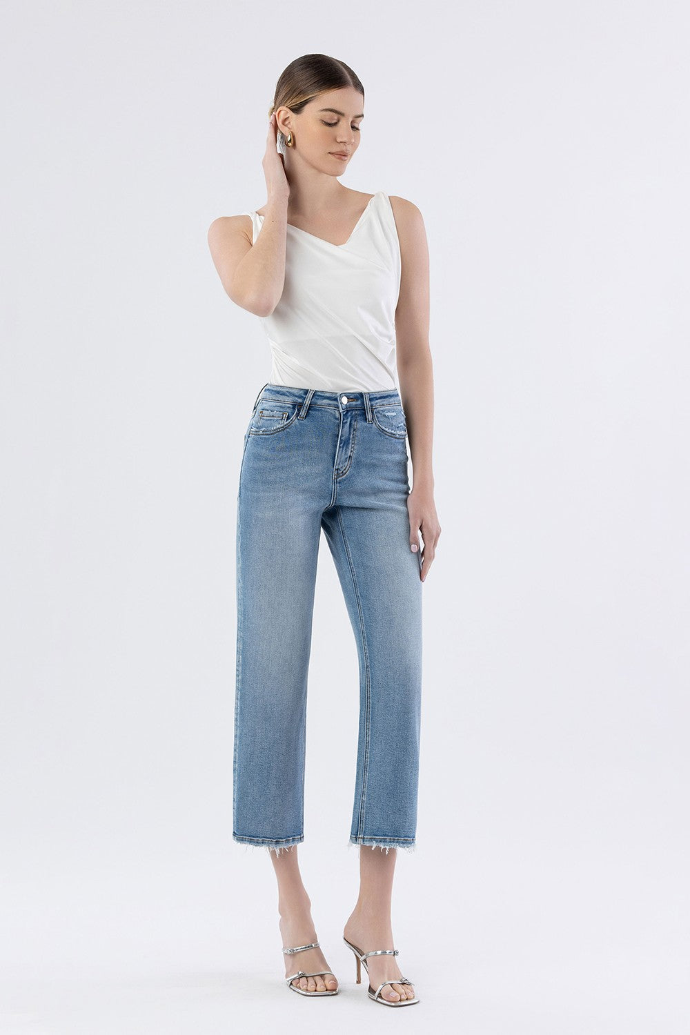 High Rise Crop Slim Wide Jeans
