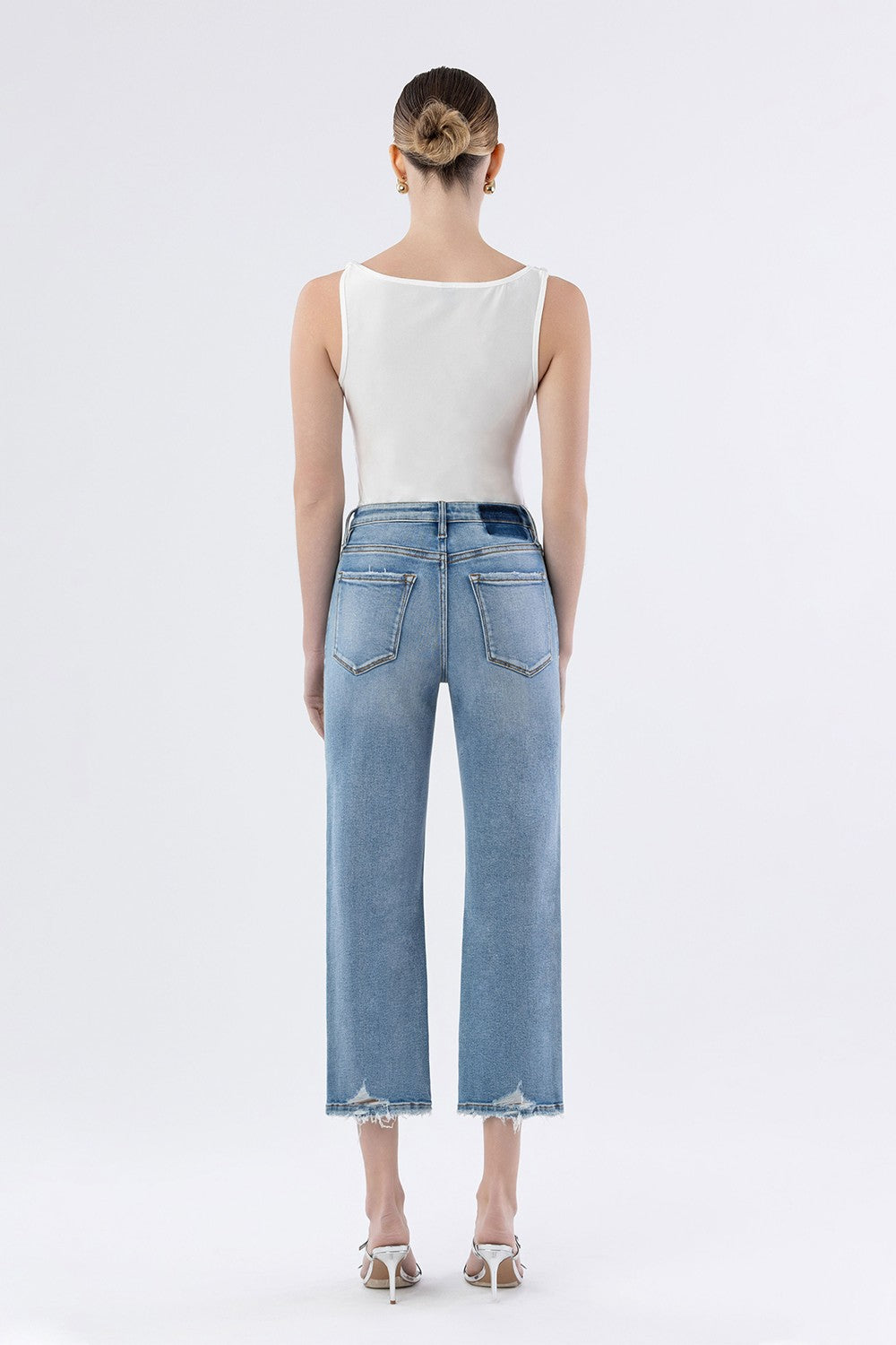 High Rise Crop Slim Wide Jeans