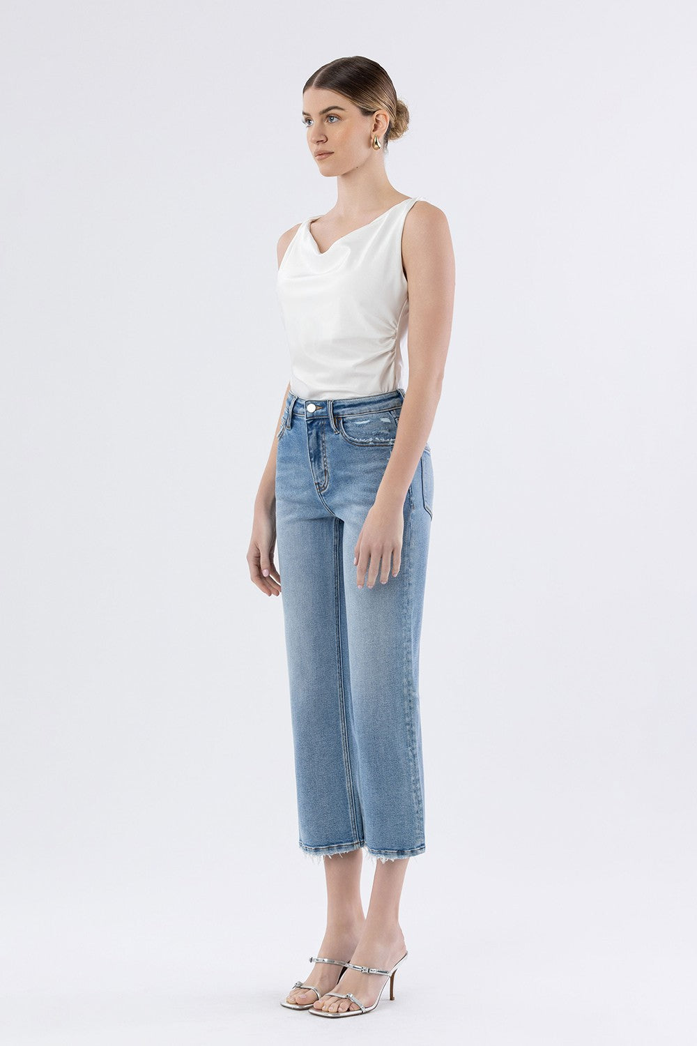 High Rise Crop Slim Wide Jeans