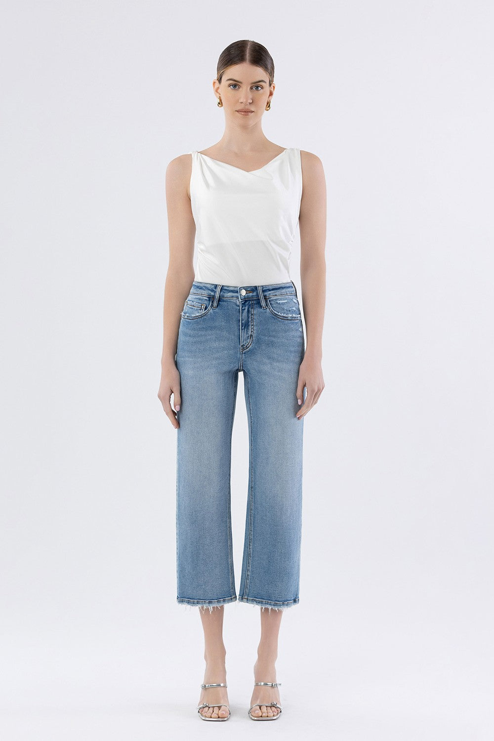 High Rise Crop Slim Wide Jeans