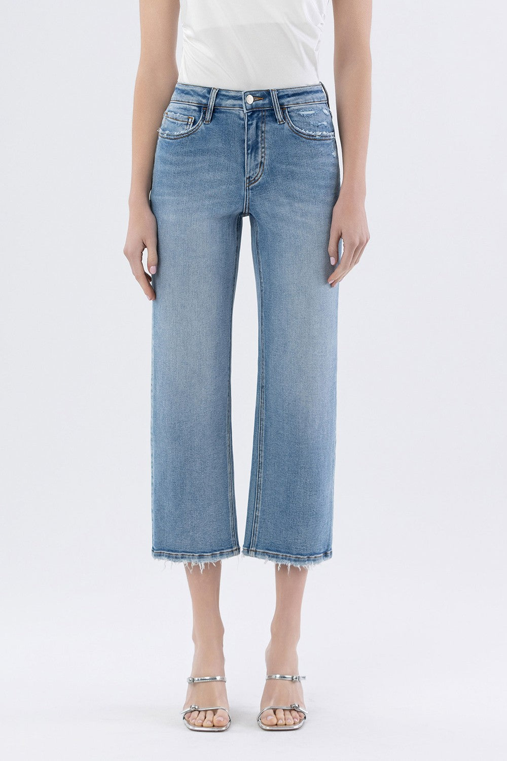 High Rise Crop Slim Wide Jeans