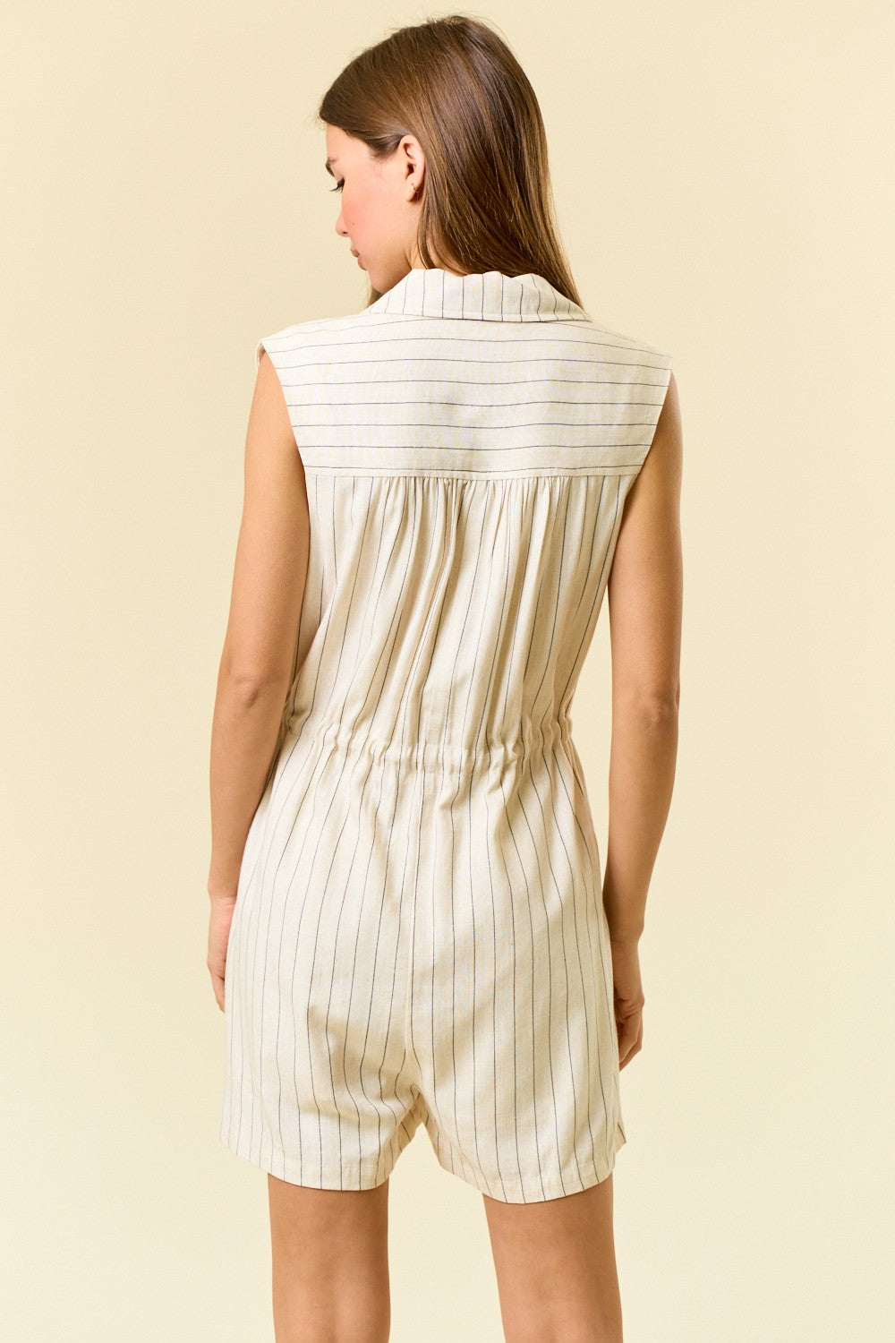 Linen Blend Drawstring Waist Romper