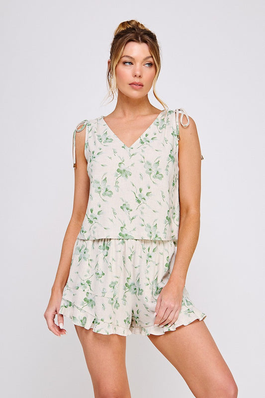 Floral Print Linen Blend Top