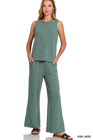 Slub Tank & Pant Set in Ash Jade