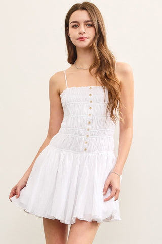 Button Front Ruched Cami Dress