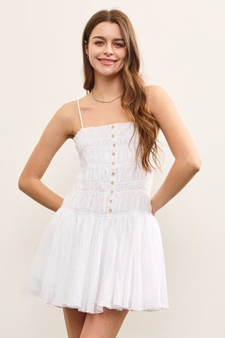 Button Front Ruched Cami Dress