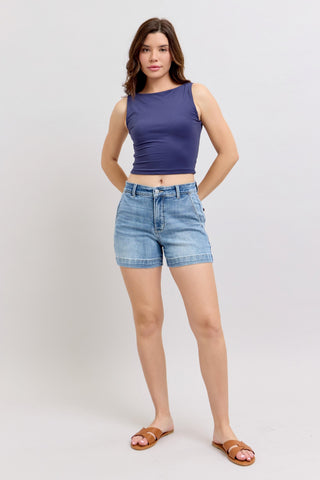 Light Wash Denim Trouser Shorts