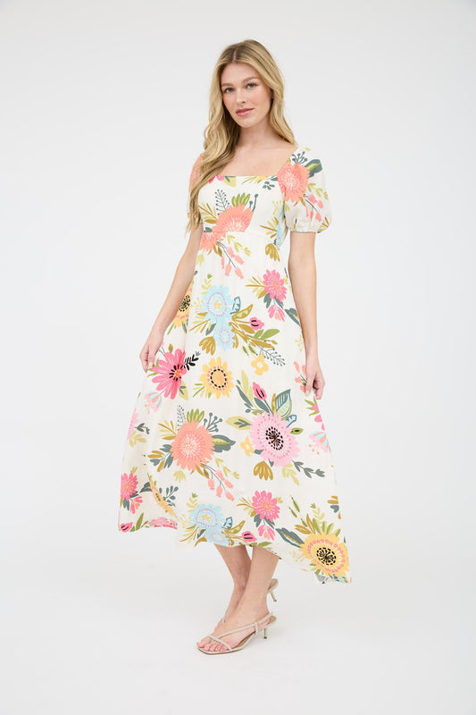 Floral Print Square Neck Dress