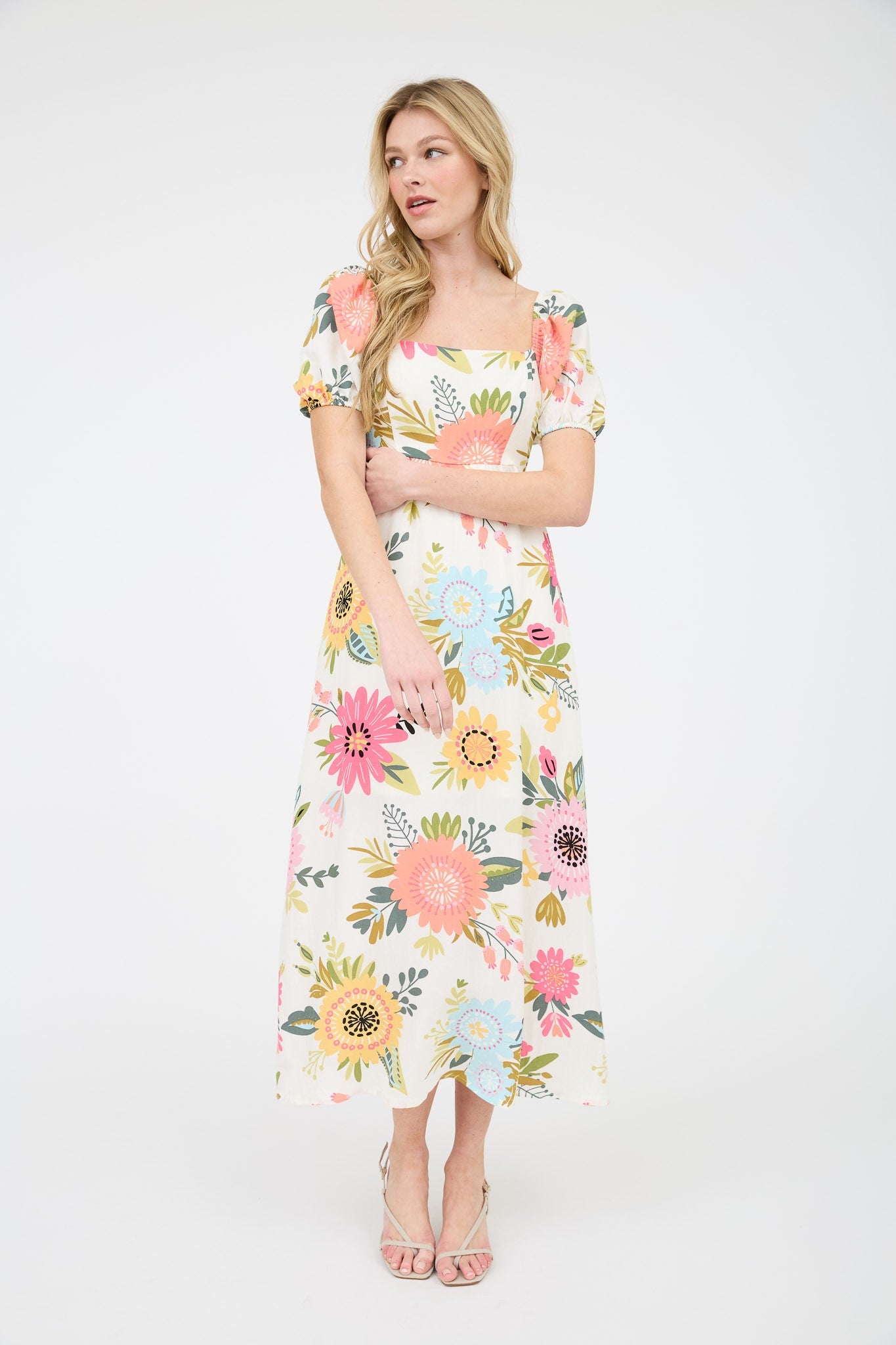 Floral Print Square Neck Dress