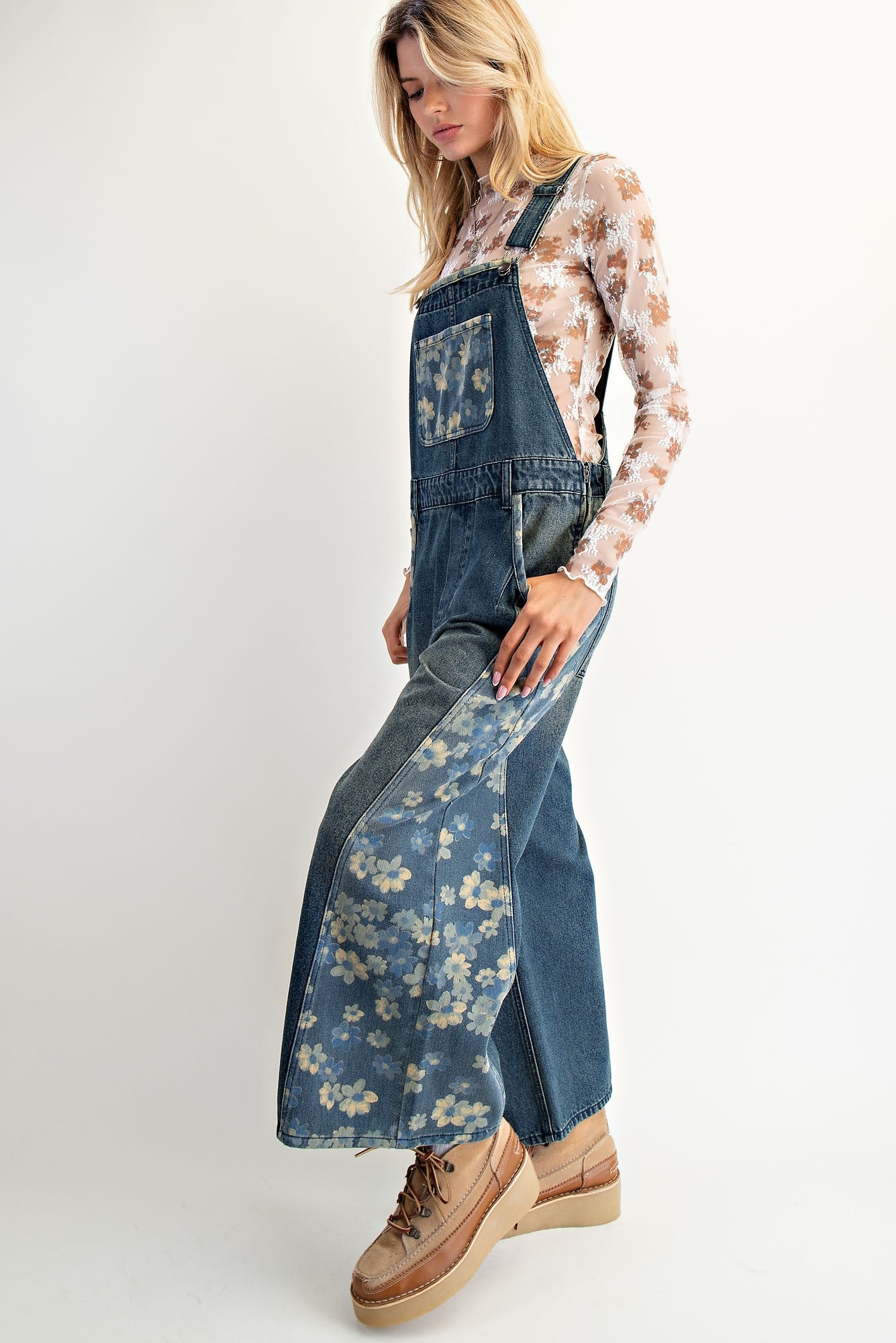 Flower Denim Overalls