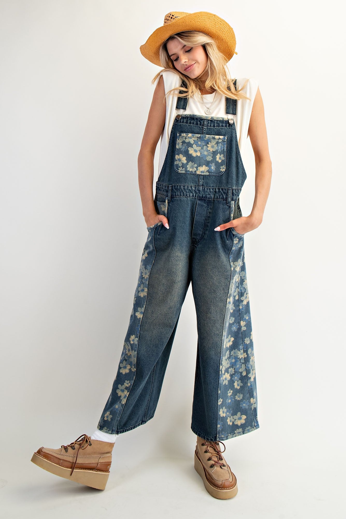Flower Denim Overalls