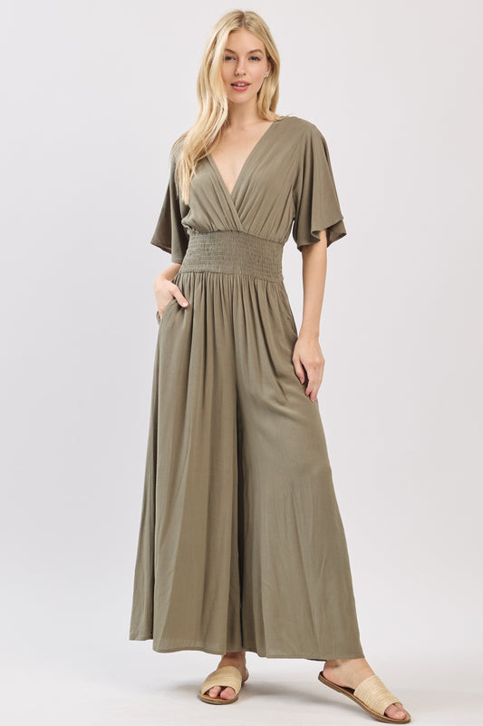 Gauze Smocked Waist Jumpsuit