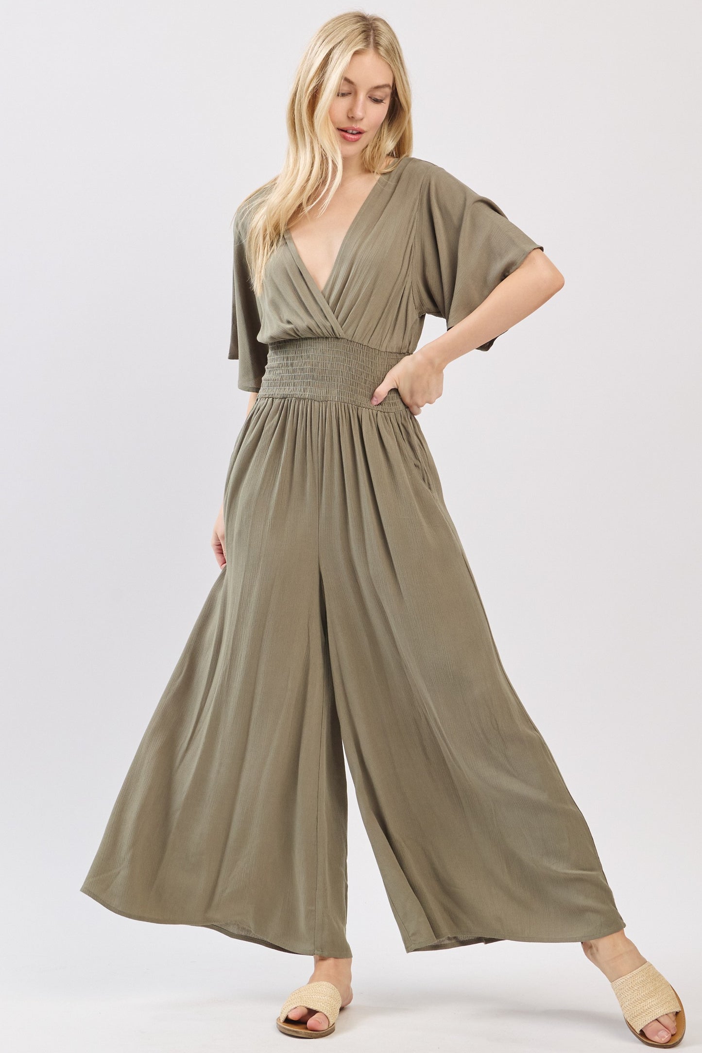 Gauze Smocked Waist Jumpsuit