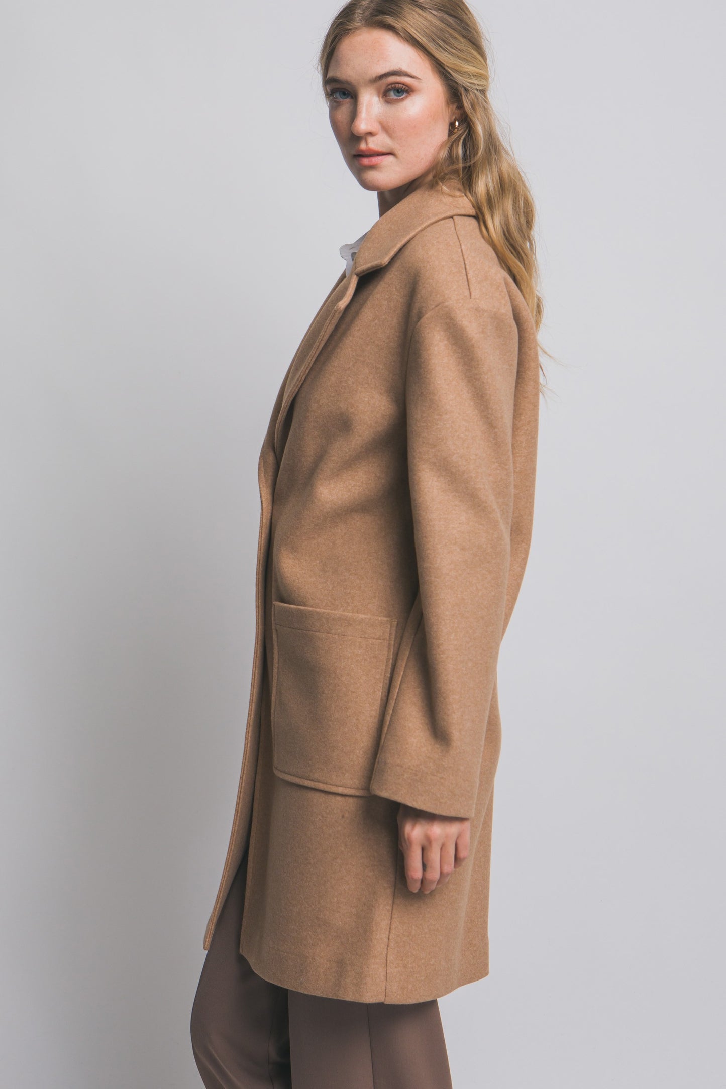 Mid Length Double Button Coat in Camel