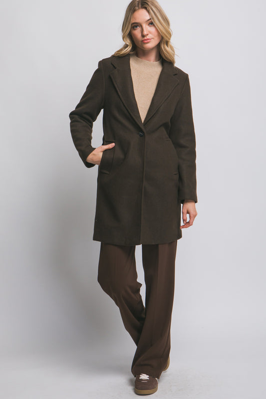 Notched Lapel Coat in Espresso