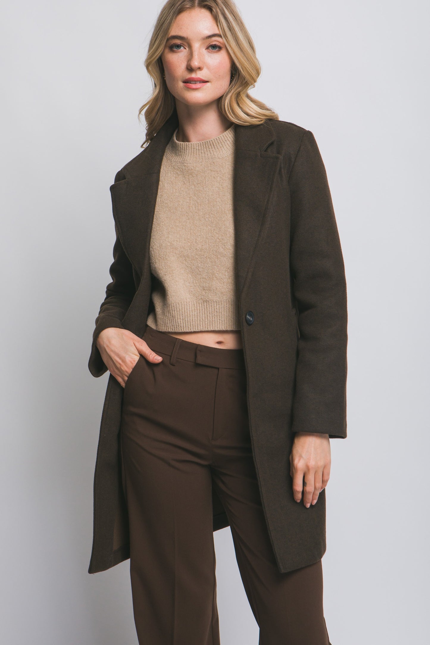 Notched Lapel Coat in Espresso