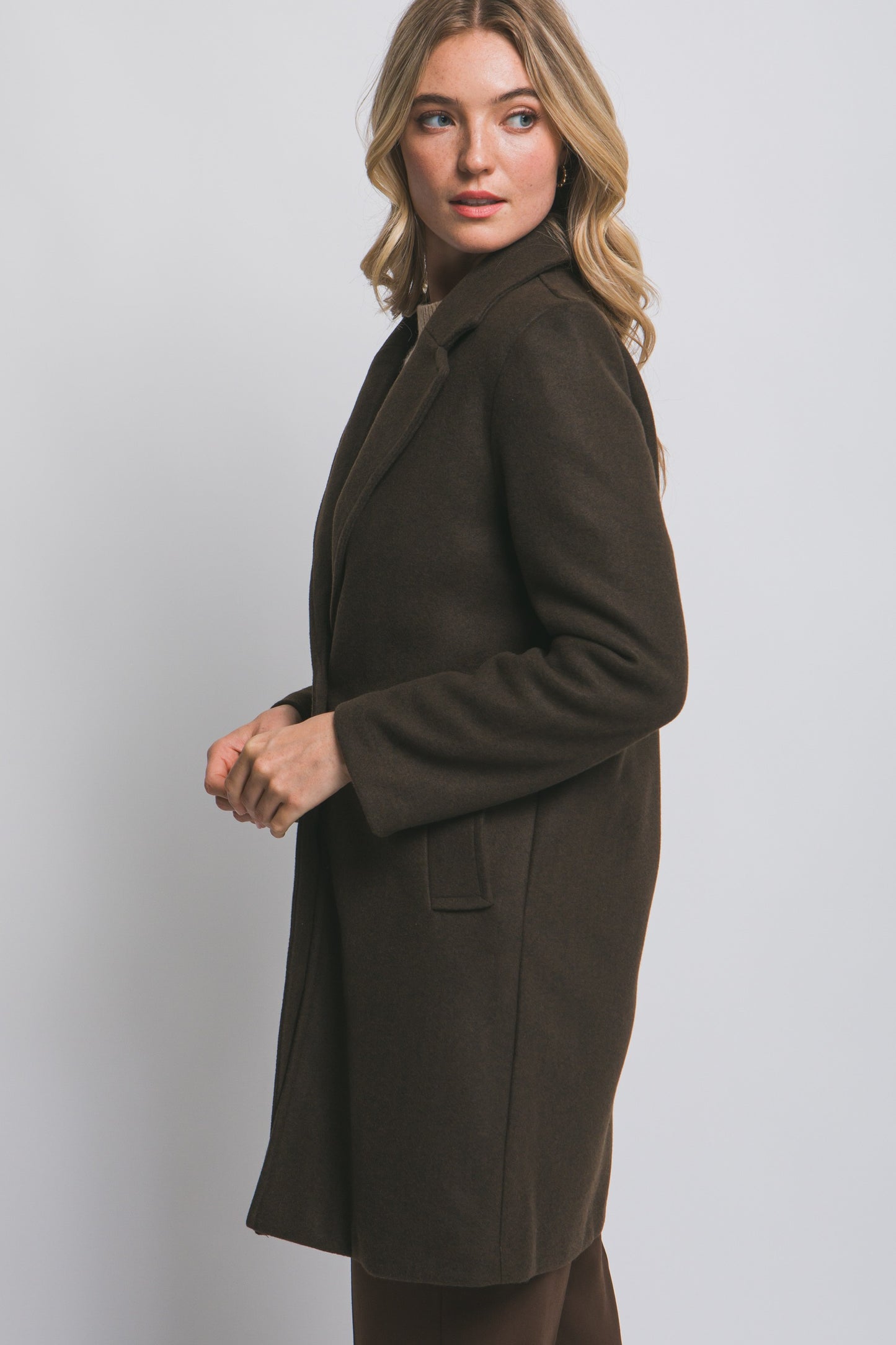 Notched Lapel Coat in Espresso