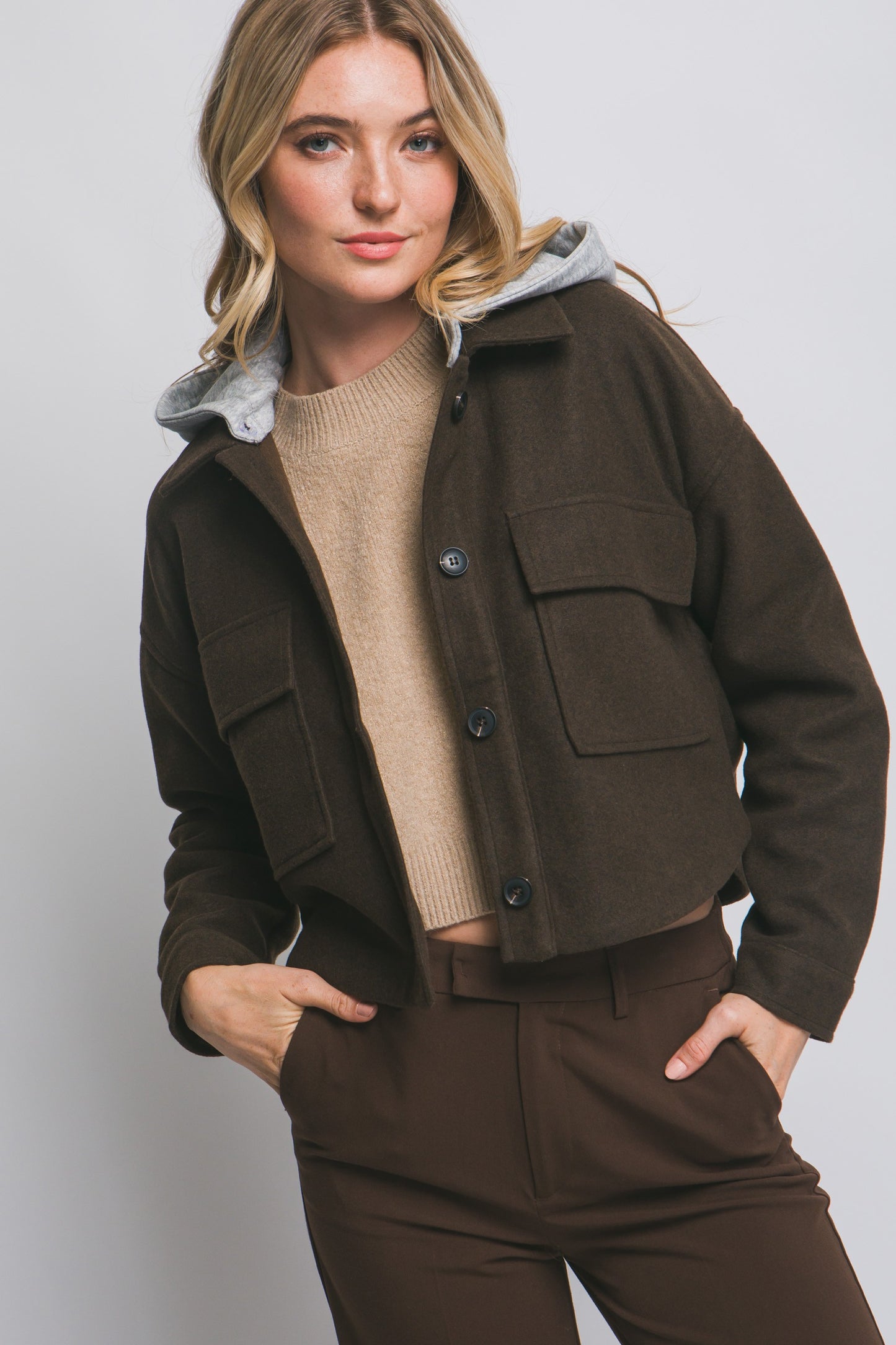 Cropped Fleece Jacket With Removable Hoodie