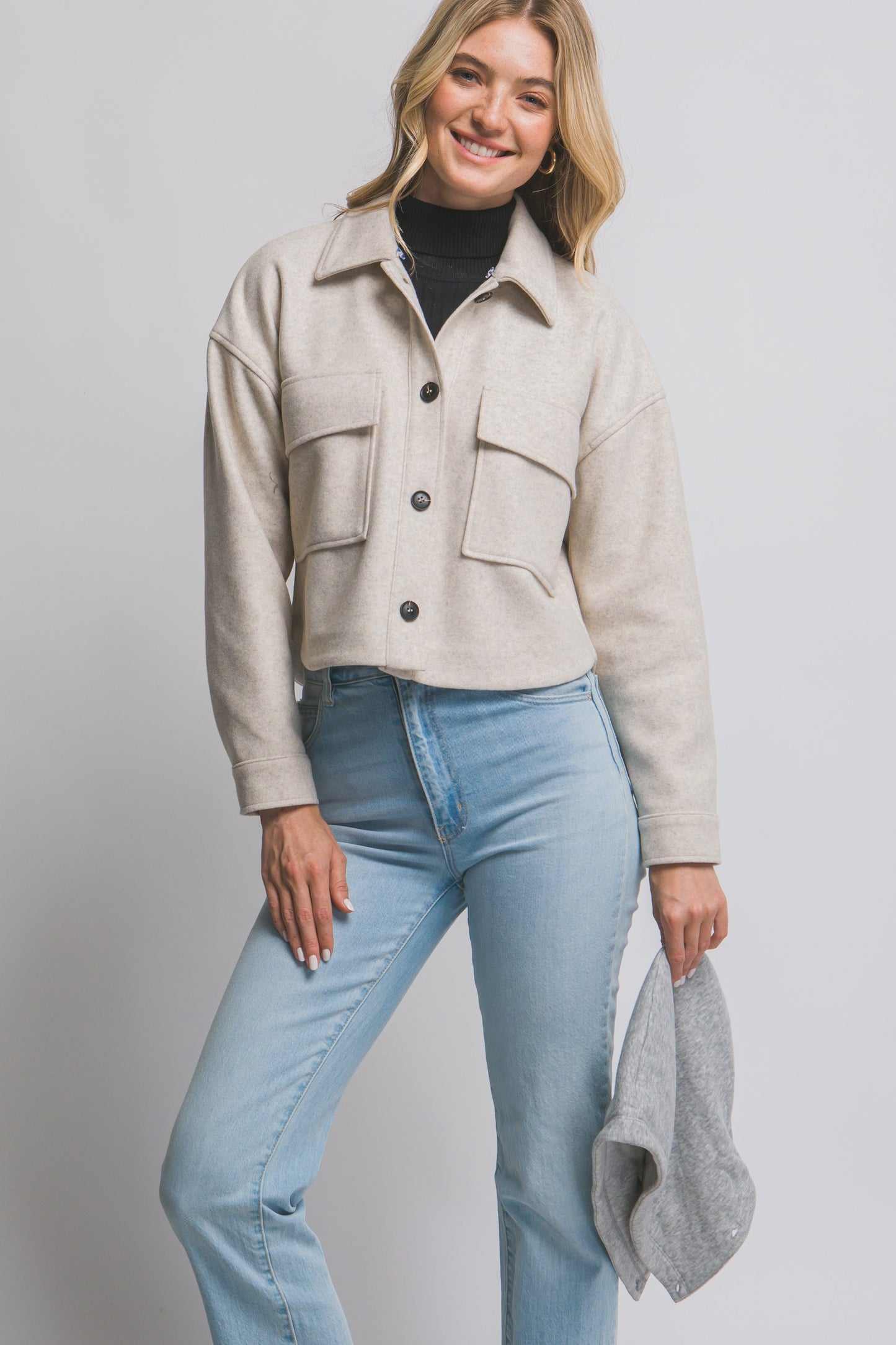 Cropped Fleece Jacket With Removable Hoodie