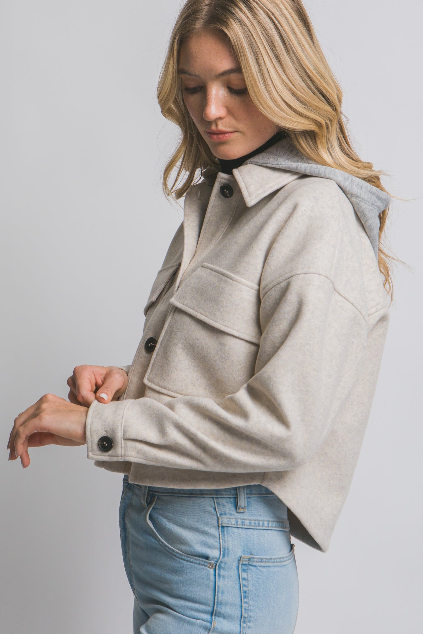 Cropped Fleece Jacket With Removable Hoodie