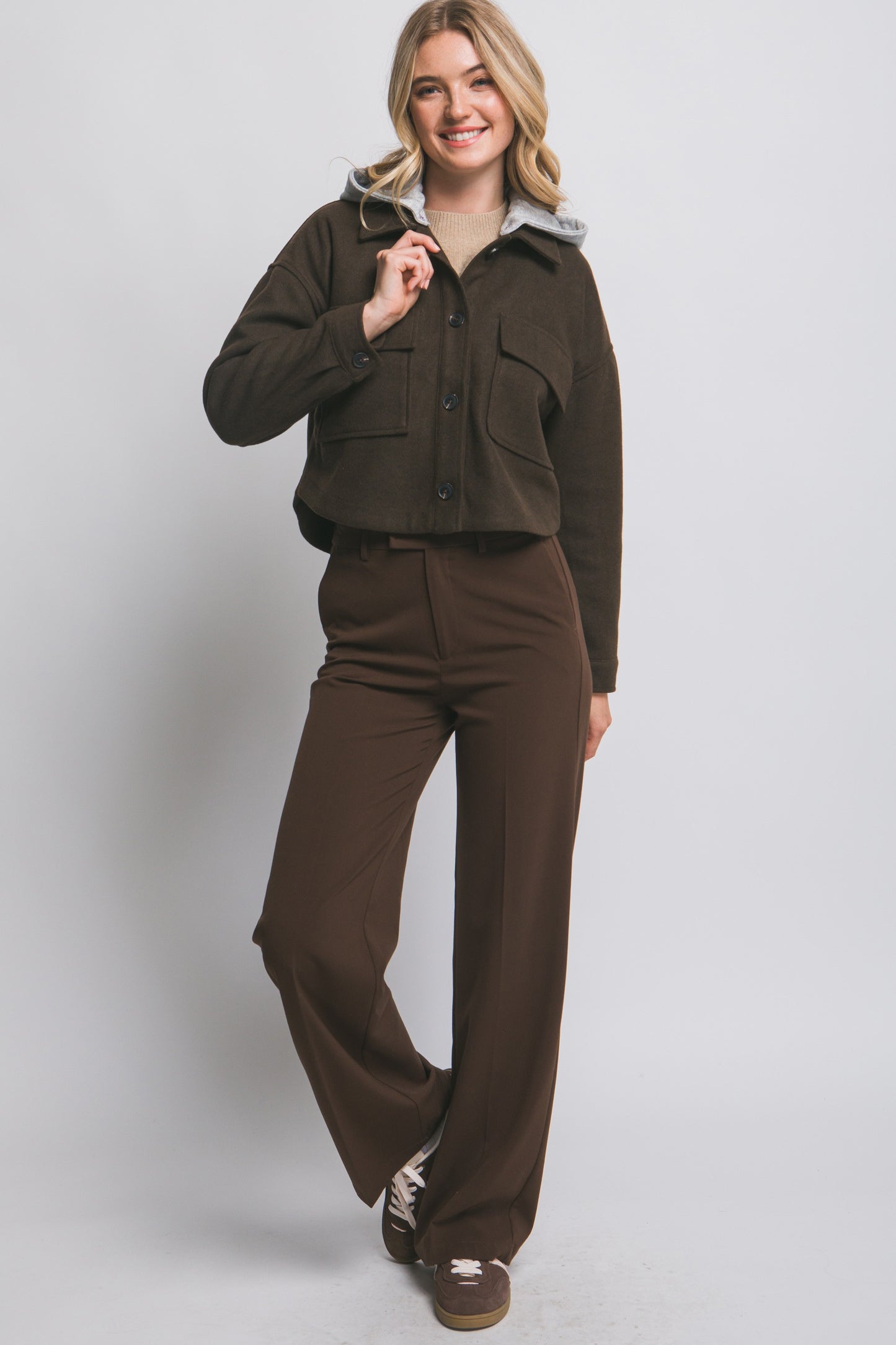 Cropped Fleece Jacket With Removable Hoodie