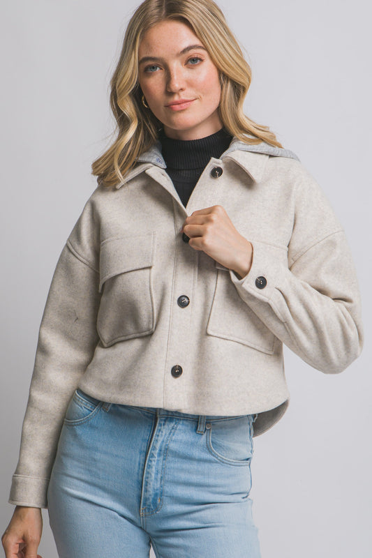 Cropped Fleece Jacket With Removable Hoodie