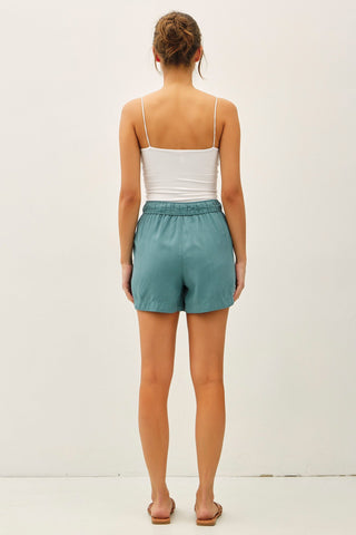 Tencel High Waist Drawstring Shorts in Sea Green