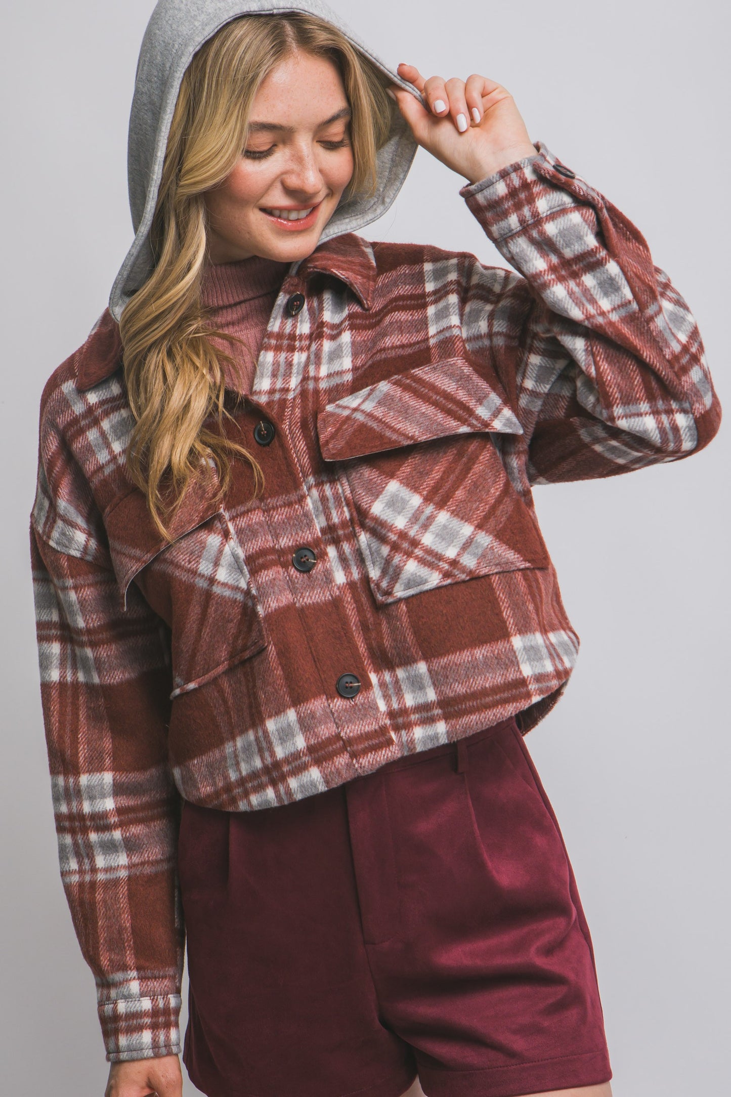 Plaid Shacket With Detachable Hood