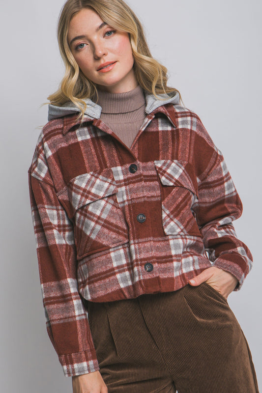 Plaid Shacket With Detachable Hood