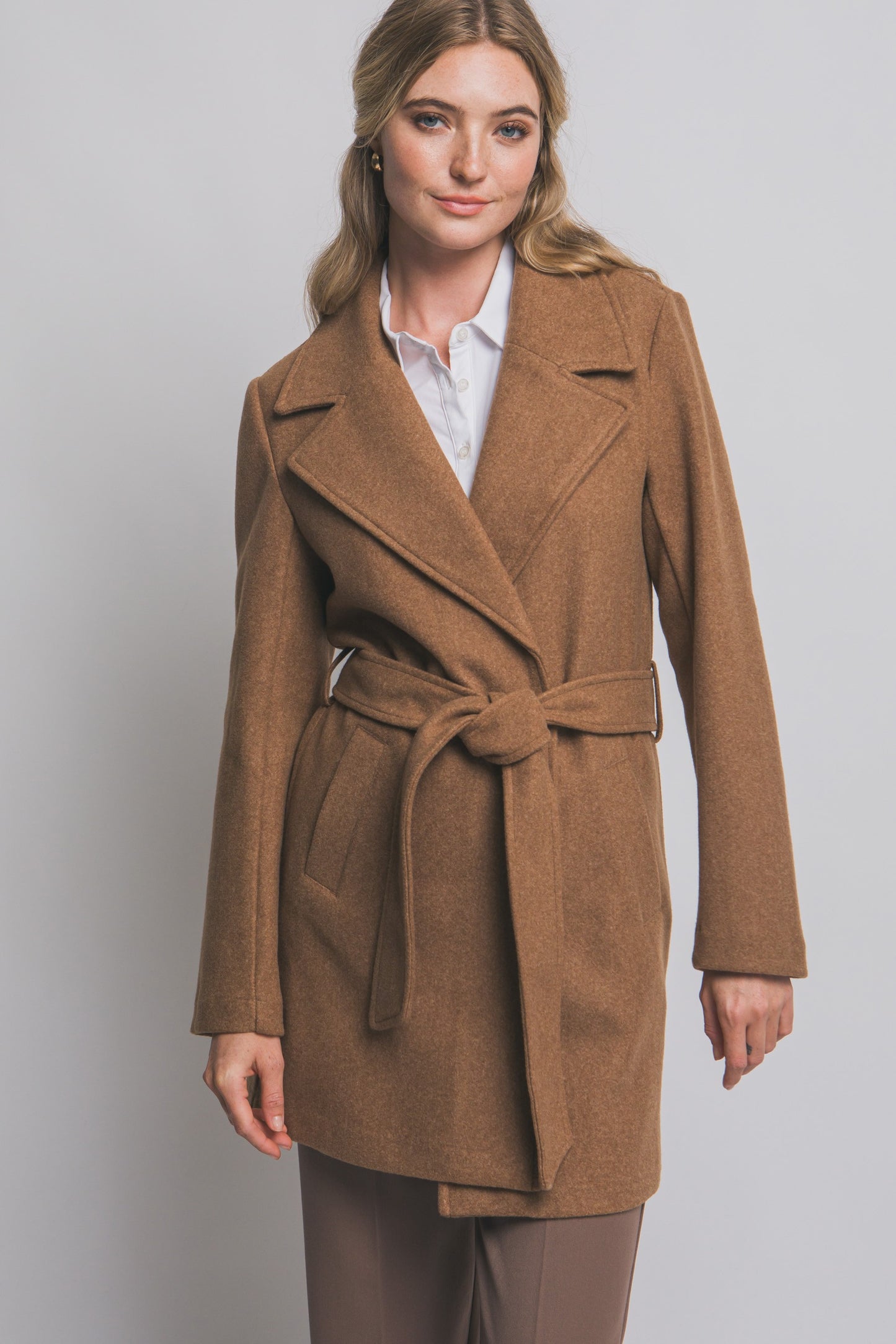 Mid Thigh Lapel Collar Jacket with Tie